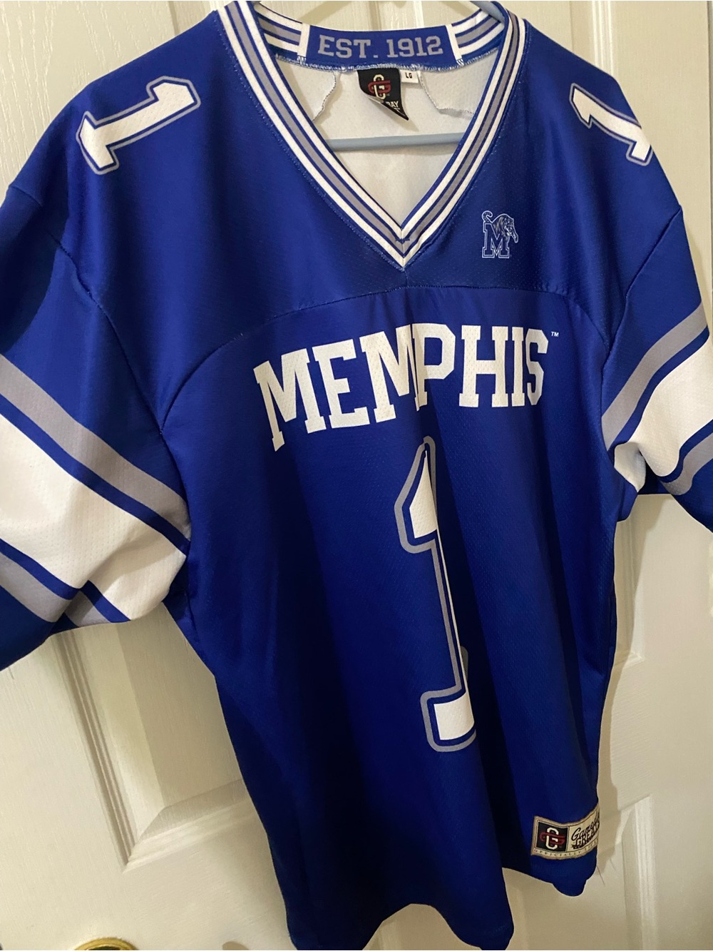 Men's GameDay Greats #1 Royal Memphis Tigers Endzone Football Jersey size Large